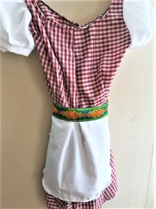 Adult Female Costumes to Hire - German Beerfest - Maroon Gingham dress & apron - LARGE